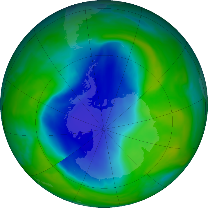 Antarctic ozone map for 07 December 2023